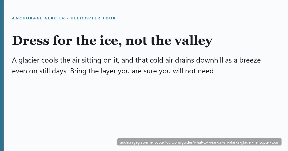 Layering guide for an Alaska glacier helicopter tour, from base layers to windproof shell